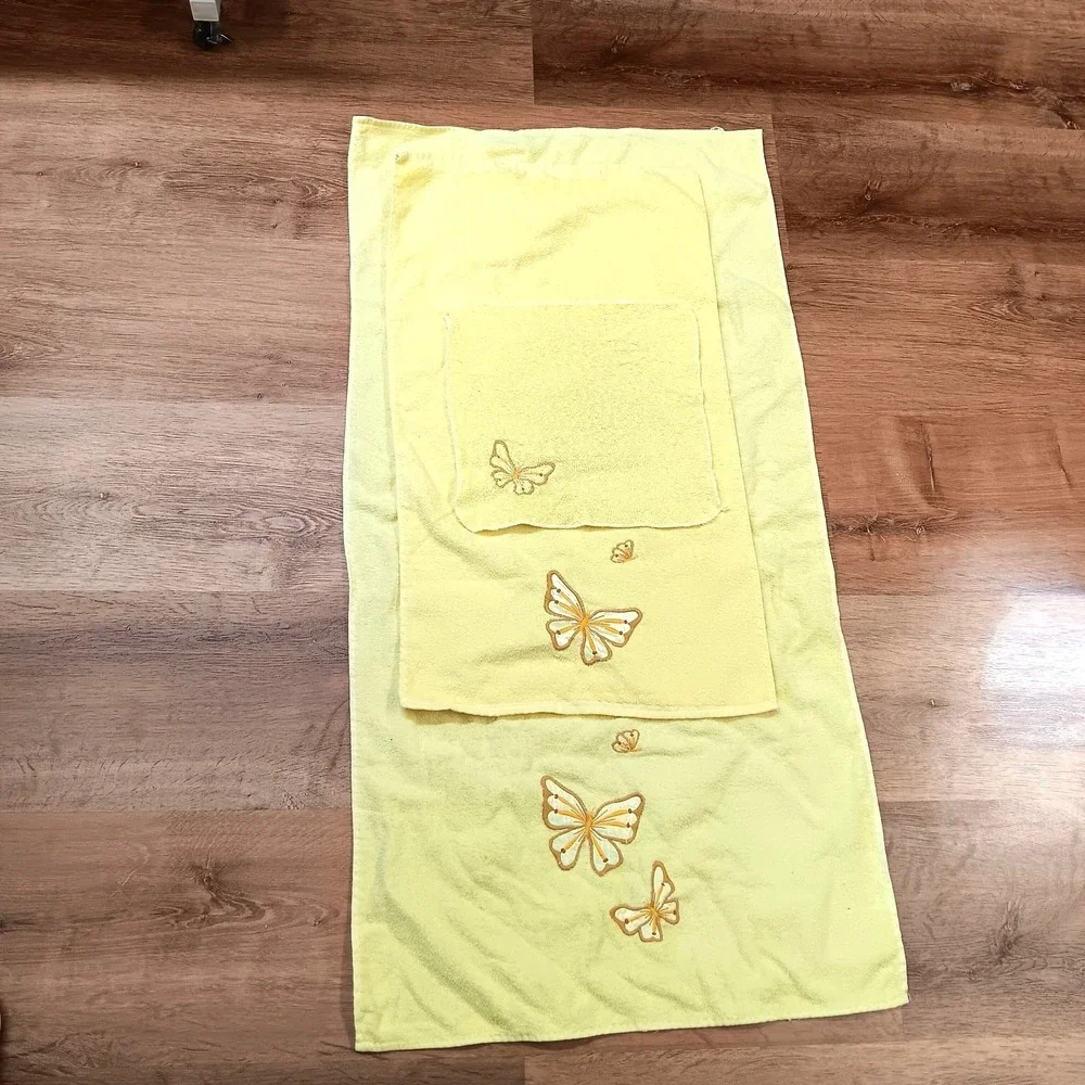 Vintage Yellow Butterfly CANNON Bathroom Towel Set 3 Pieces Made in USA Retro‎